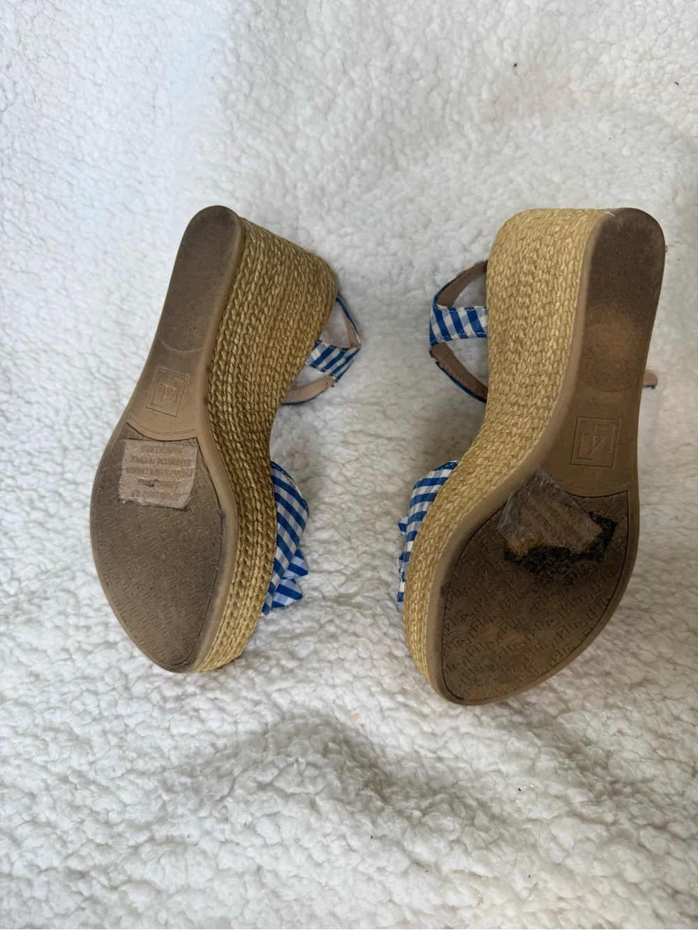 RETRO ROYAL BLUE GINGHAM WEDGES WiTG BOWS